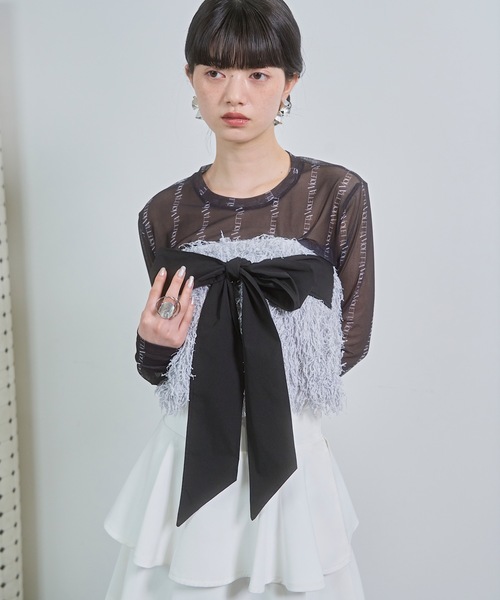 VIOLETTA（ヴィオレッタ）の「カップ付きフリンジベアトップ（チューブトップ・レディース・ブラック/グレー・FREE）」の9枚目の写真