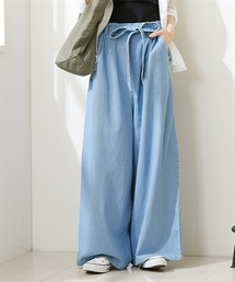 マタニティウェア　ウエストリボンワイドパンツ　<綿100％デニム>