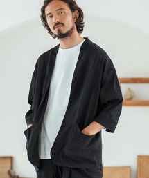 mj10632-Rayon Denim Fabric Button & Lapelless 3-4 Sleeve Jacket デニムジャケット