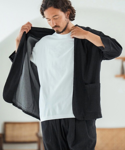 Magine(マージン)の「mj10632-Rayon Denim Fabric Button & Lapelless 3-4 Sleeve Jacket デニムジャケット(デニムジャケット・メンズ・ワンウォッシュ/ブラック系その他/ダークインディゴブルー・44/46/48)」の6枚目の写真