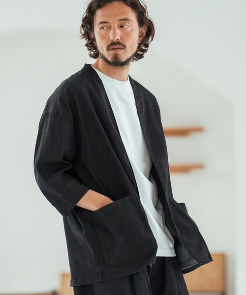Magine(マージン)の「mj10632-Rayon Denim Fabric Button & Lapelless 3-4 Sleeve Jacket デニムジャケット(デニムジャケット・メンズ・ワンウォッシュ/ブラック系その他/ダークインディゴブルー・44/46/48)」の5枚目の写真