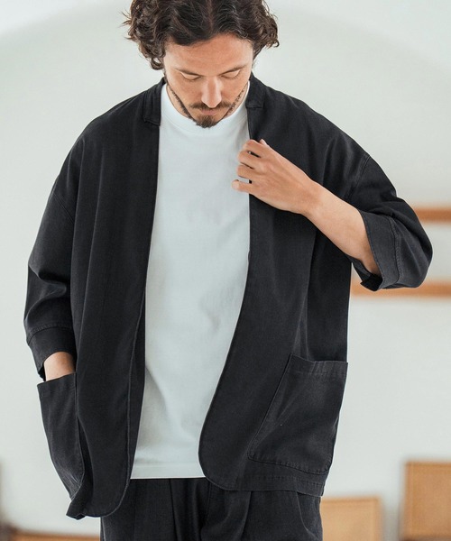 Magine(マージン)の「mj10632-Rayon Denim Fabric Button & Lapelless 3-4 Sleeve Jacket デニムジャケット(デニムジャケット・メンズ・ワンウォッシュ/ブラック系その他/ダークインディゴブルー・44/46/48)」の4枚目の写真