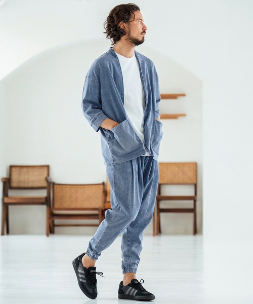 Magine(マージン)の「mj10632-Rayon Denim Fabric Button & Lapelless 3-4 Sleeve Jacket デニムジャケット(デニムジャケット・メンズ・ワンウォッシュ/ブラック系その他/ダークインディゴブルー・44/46/48)」の22枚目の写真
