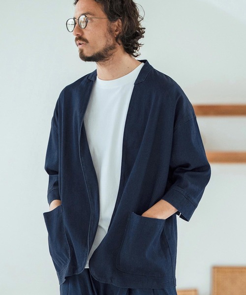 Magine(マージン)の「mj10632-Rayon Denim Fabric Button & Lapelless 3-4 Sleeve Jacket デニムジャケット(デニムジャケット・メンズ・ワンウォッシュ/ブラック系その他/ダークインディゴブルー・44/46/48)」の21枚目の写真