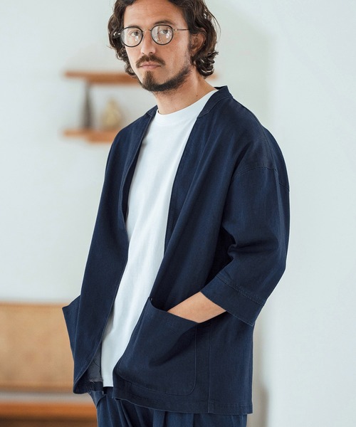 Magine(マージン)の「mj10632-Rayon Denim Fabric Button & Lapelless 3-4 Sleeve Jacket デニムジャケット(デニムジャケット・メンズ・ワンウォッシュ/ブラック系その他/ダークインディゴブルー・44/46/48)」の20枚目の写真