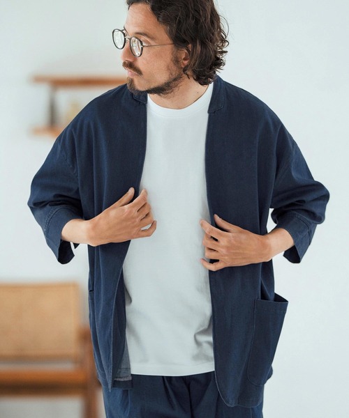 Magine(マージン)の「mj10632-Rayon Denim Fabric Button & Lapelless 3-4 Sleeve Jacket デニムジャケット(デニムジャケット・メンズ・ワンウォッシュ/ブラック系その他/ダークインディゴブルー・44/46/48)」の19枚目の写真