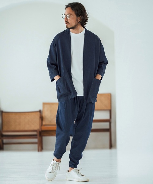 Magine(マージン)の「mj10632-Rayon Denim Fabric Button & Lapelless 3-4 Sleeve Jacket デニムジャケット(デニムジャケット・メンズ・ワンウォッシュ/ブラック系その他/ダークインディゴブルー・44/46/48)」の18枚目の写真