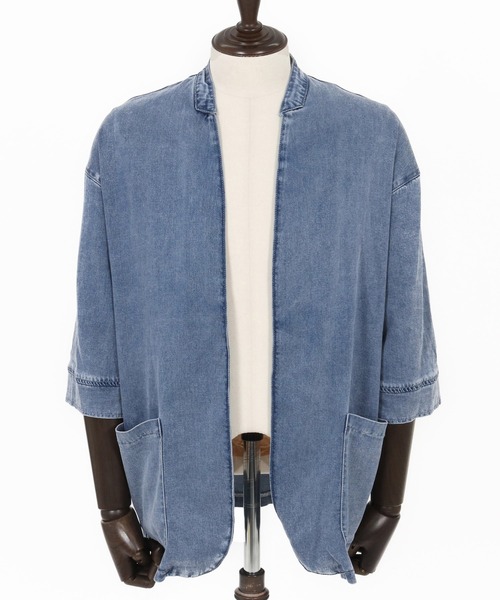 Magine(マージン)の「mj10632-Rayon Denim Fabric Button & Lapelless 3-4 Sleeve Jacket デニムジャケット(デニムジャケット・メンズ・ワンウォッシュ/ブラック系その他/ダークインディゴブルー・44/46/48)」の14枚目の写真