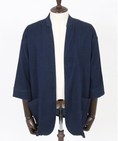 Magine(マージン)の「mj10632-Rayon Denim Fabric Button & Lapelless 3-4 Sleeve Jacket デニムジャケット(デニムジャケット・メンズ・ワンウォッシュ/ブラック系その他/ダークインディゴブルー・44/46/48)」の13枚目の写真