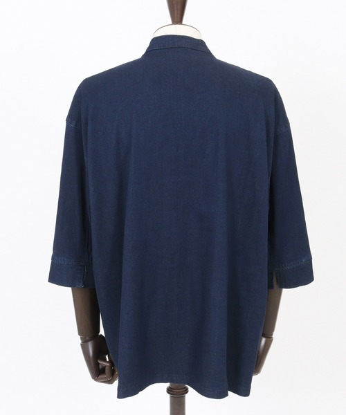 Magine(マージン)の「mj10632-Rayon Denim Fabric Button & Lapelless 3-4 Sleeve Jacket デニムジャケット(デニムジャケット・メンズ・ワンウォッシュ/ブラック系その他/ダークインディゴブルー・44/46/48)」の12枚目の写真