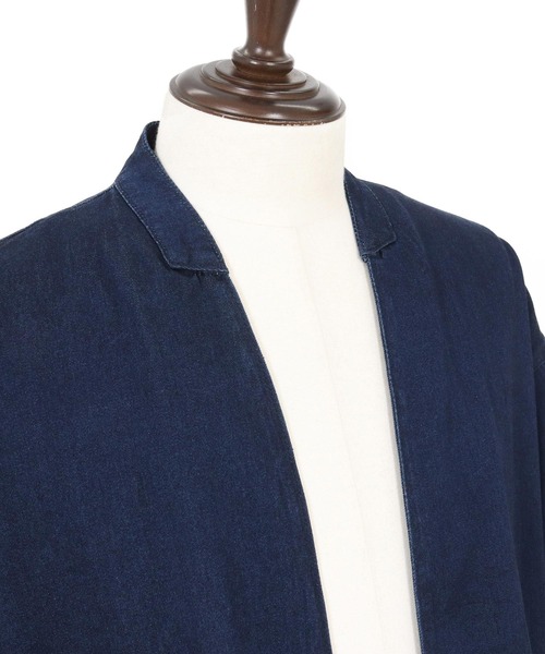 Magine(マージン)の「mj10632-Rayon Denim Fabric Button & Lapelless 3-4 Sleeve Jacket デニムジャケット(デニムジャケット・メンズ・ワンウォッシュ/ブラック系その他/ダークインディゴブルー・44/46/48)」の11枚目の写真