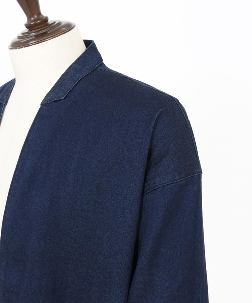 Magine(マージン)の「mj10632-Rayon Denim Fabric Button & Lapelless 3-4 Sleeve Jacket デニムジャケット(デニムジャケット・メンズ・ワンウォッシュ/ブラック系その他/ダークインディゴブルー・44/46/48)」の10枚目の写真