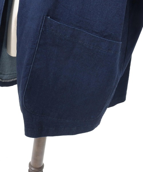 Magine(マージン)の「mj10632-Rayon Denim Fabric Button & Lapelless 3-4 Sleeve Jacket デニムジャケット(デニムジャケット・メンズ・ワンウォッシュ/ブラック系その他/ダークインディゴブルー・44/46/48)」の7枚目の写真