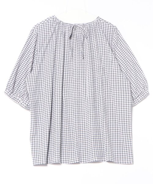 leswel（レスウェル）の「【L～5L 大きいサイズ】シャーリングギンガムタックプルオーバー 6分袖 春夏（Tシャツ/カットソー・レディース・イエロー/ネイビー/オフホワイト・LL/4L/5L/3L/L）」の22枚目の写真
