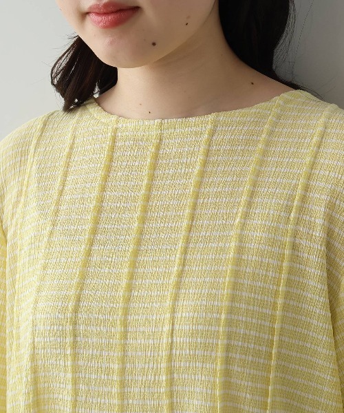 leswel（レスウェル）の「【L～5L 大きいサイズ】シャーリングギンガムタックプルオーバー 6分袖 春夏（Tシャツ/カットソー・レディース・イエロー/ネイビー/オフホワイト・LL/4L/5L/3L/L）」の18枚目の写真