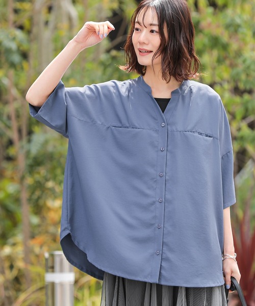 n'OrLABEL(ノアールレーベル)の「【機能素材】『スキッパーシャツ』(シャツ/ブラウス・レディース・ブルー/オフホワイト/ブラック・FREE)」の2枚目の写真