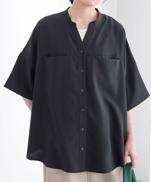 n'OrLABEL(ノアールレーベル)の「【機能素材】『スキッパーシャツ』(シャツ/ブラウス・レディース・ブルー/オフホワイト/ブラック・FREE)」の1枚目の写真