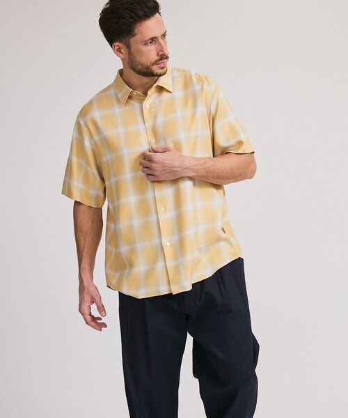 Saturdays NYC（サタデーズ ニューヨークシティ ）の「Bruce Short Sleeve Checked SS Shirts（シャツ/ブラウス・メンズ・イエロー/オフホワイト・L/M/S/XL）」の3枚目の写真