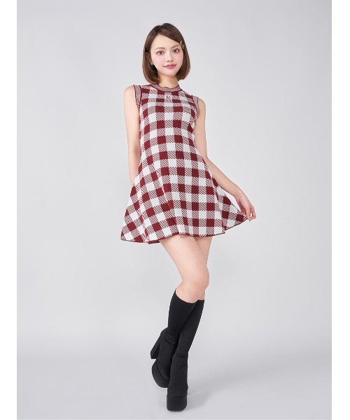 Darich♡DRロゴギンガムニットミニワンピース♡レッド♡FL Darich♡DRロゴギンガムニットミニワンピース♡レッド♡FL 【公式通販】