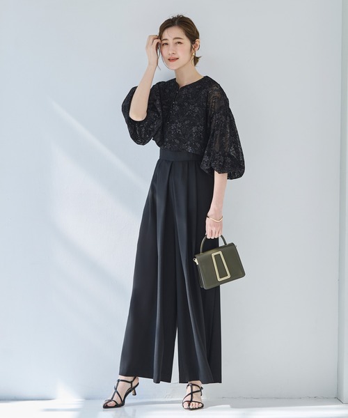 ルイルエブティック RUIRUE BOUTIQUE レースカーデ＆キーネックオールインワンセットアップ （オフホワイト） ルイルエブティック RUIRUE BOUTIQUE レースカーデ＆キーネック