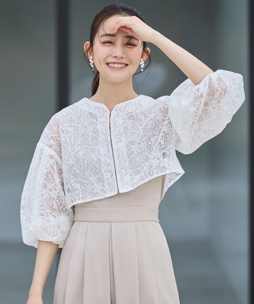ルイルエブティック RUIRUE BOUTIQUE シアーバックプリーツキーネックシャツ （オフホワイト） ルイルエブティック RUIRUE BOUTIQUE シアーバックプリーツ