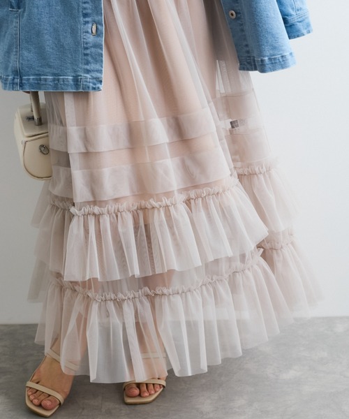 QUEENS COURT（クイーンズコート）の「チュールフリルワンピースアンサンブル≪手洗い可能≫（ワンピース・レディース・ピンク/チャコールグレー・M）」の9枚目の写真