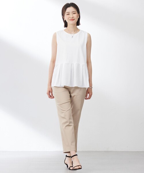 tシャツ 「洗える」ノースリーブスムースジャージー フレア カットソー レディース 洗える】ノースリーブスムースジャージー フレア カットソー（T