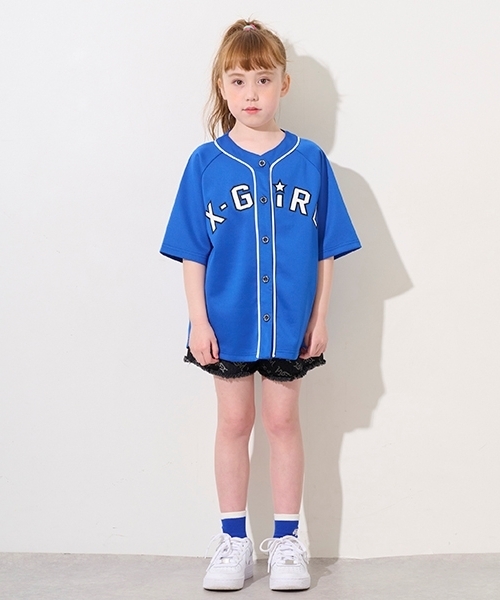 X-girl Stages（エックスガールステージス）の「ロゴジャガードデニムショートパンツ（デニムパンツ・キッズ・ブラック/ライトブルー・120cm/130cm/140cm/90cm/110cm/100cm）」の6枚目の写真