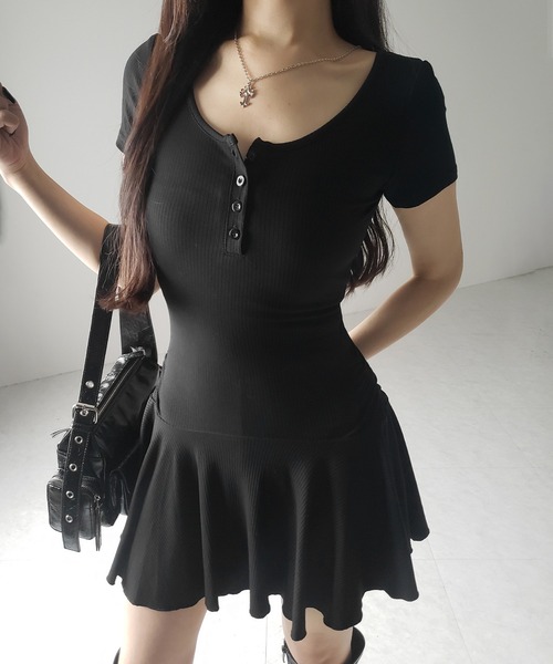 セール】※※【 2点セット 】ヘンリーネックタイトミニワンピース