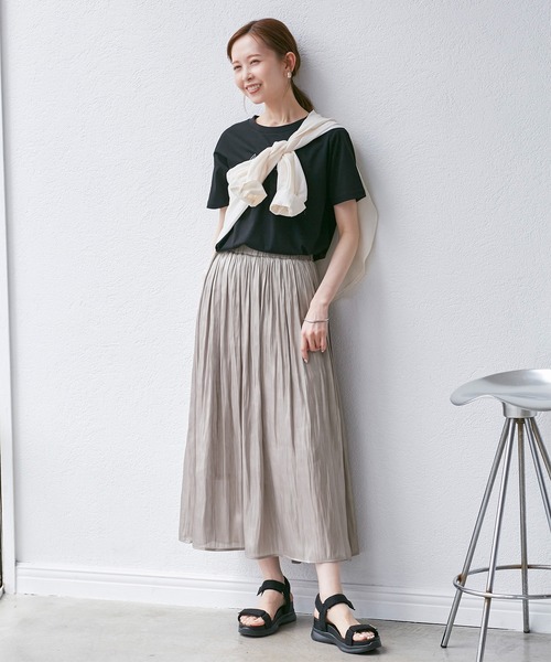 ROPE' PICNIC（ロペピクニック）の「シャイニーリラックスプリーツスカート（スカート・レディース・サックスブルー/ブラウン/ベージュ系その他/ライトグリーン・38）」の7枚目の写真