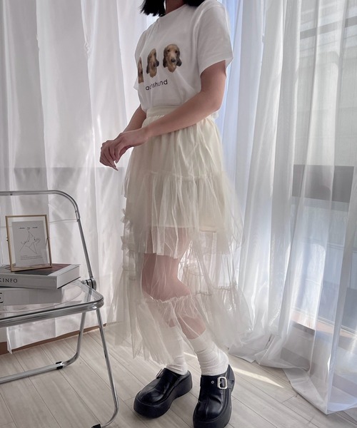 cuorequal（クオレコール）の「シースルーチュールロングスカート（スカート・レディース・アイボリー・FREE）」の7枚目の写真
