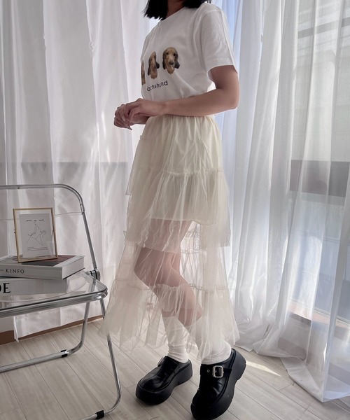 cuorequal（クオレコール）の「シースルーチュールロングスカート（スカート・レディース・アイボリー・FREE）」の8枚目の写真