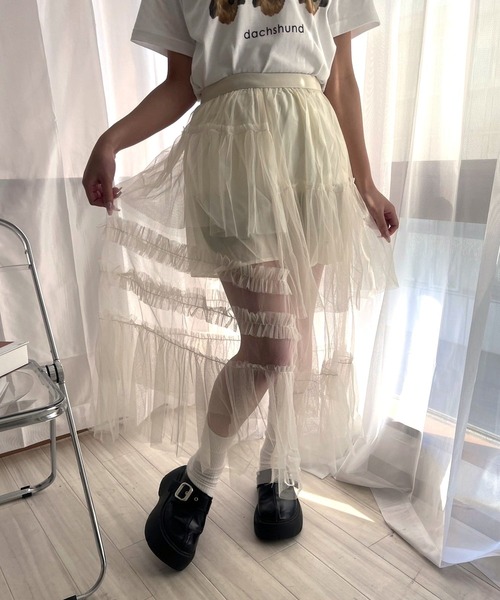 cuorequal（クオレコール）の「シースルーチュールロングスカート（スカート・レディース・アイボリー・FREE）」の10枚目の写真