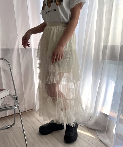 cuorequal（クオレコール）の「シースルーチュールロングスカート（スカート・レディース・アイボリー・FREE）」の11枚目の写真