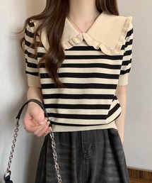 LAFFMO（ラフモ）の「ビッグカラーボーダーニット（ニット/セーター・レディース）」