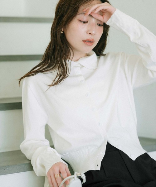 アイボリー クロップドニットカーディガン アイボリー クロップドニットカーディガン