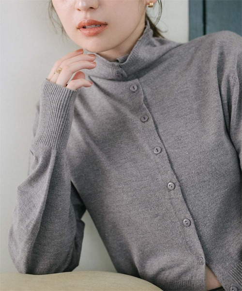 A. ROEGE HOVE リブニット カーディガン　ハイネック　S 当日発送可 A. ROEGE HOVE リブニット カーディガン ハイネック S