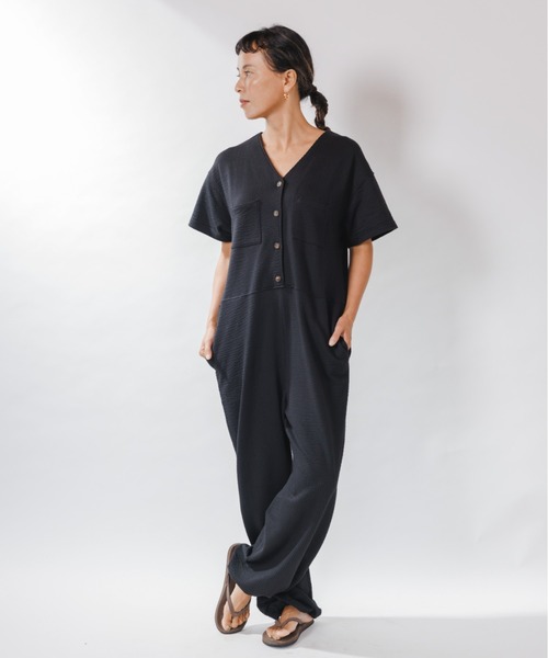 【美品】SEA オールインワン　オーバーオール FREE SIZE ブラック SEA（シー）の「タイプライター ショートオールインワン