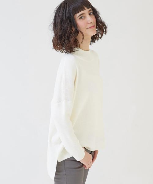 green label relaxing（グリーンレーベルリラクシング）の「KF HandWash FLC SQUARE L/Sニット（ニット/セーター・レディース・オフホワイト/ブラック/グレー/オレンジ系その他・FREE）」の2枚目の写真