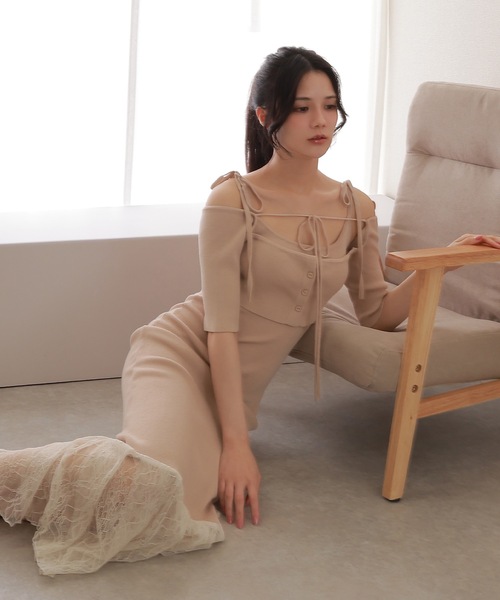 M DOLLY（エムドリー）の「*M DOLLY original* lace docking knit set dress/レースドッキングニットセットドレス（ワンピース・レディース・ピンクベージュ/ライトブルー・FREE）」の2枚目の写真