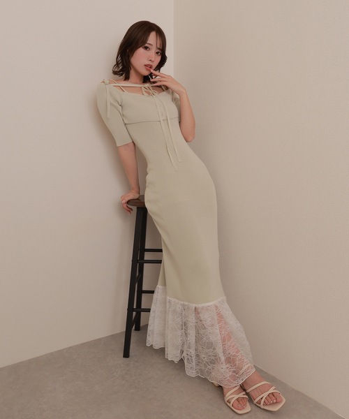 M DOLLY（エムドリー）の「*M DOLLY original* lace docking knit set dress/レースドッキングニットセットドレス（ワンピース・レディース・ピンクベージュ/ライトブルー・FREE）」の3枚目の写真