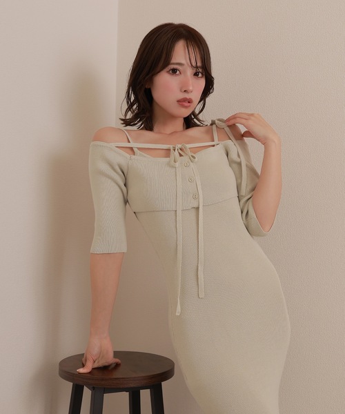 M DOLLY（エムドリー）の「*M DOLLY original* lace docking knit set dress/レースドッキングニットセットドレス（ワンピース・レディース・ピンクベージュ/ライトブルー・FREE）」の4枚目の写真