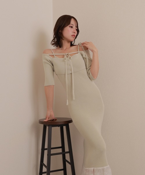 M DOLLY（エムドリー）の「*M DOLLY original* lace docking knit set dress/レースドッキングニットセットドレス（ワンピース・レディース・ピンクベージュ/ライトブルー・FREE）」の6枚目の写真