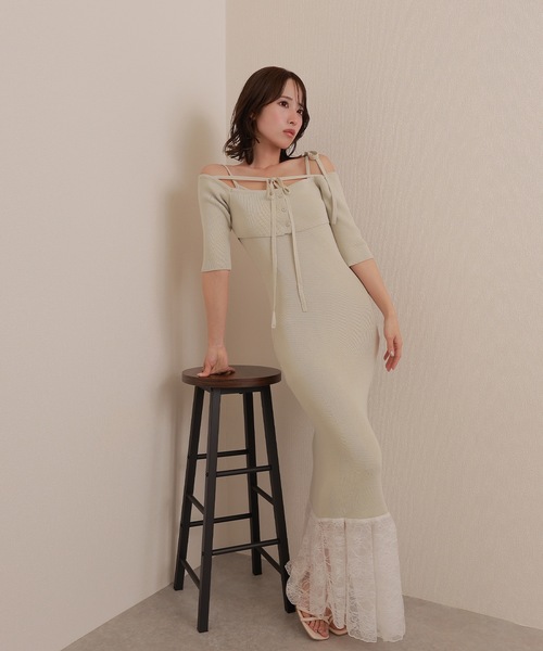 M DOLLY（エムドリー）の「*M DOLLY original* lace docking knit set dress/レースドッキングニットセットドレス（ワンピース・レディース・ピンクベージュ/ライトブルー・FREE）」の7枚目の写真