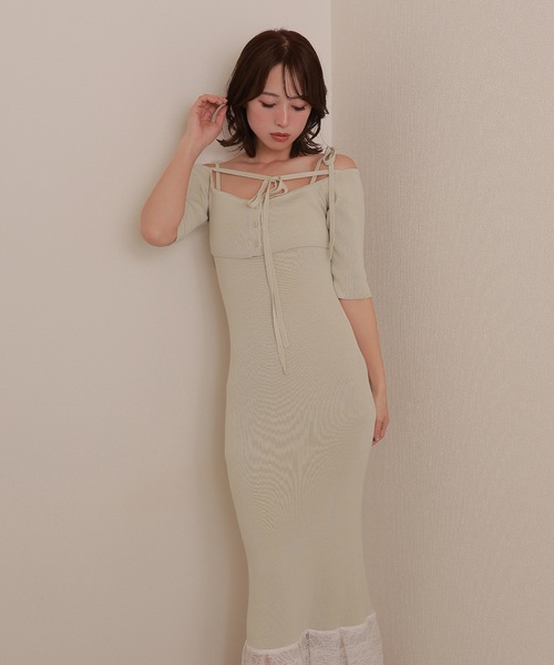 M DOLLY（エムドリー）の「*M DOLLY original* lace docking knit set dress/レースドッキングニットセットドレス（ワンピース・レディース・ピンクベージュ/ライトブルー・FREE）」の9枚目の写真
