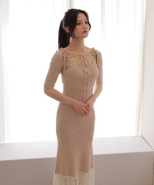 M DOLLY（エムドリー）の「*M DOLLY original* lace docking knit set dress/レースドッキングニットセットドレス（ワンピース・レディース・ピンクベージュ/ライトブルー・FREE）」の12枚目の写真