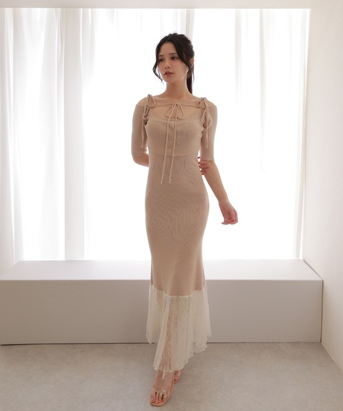 M DOLLY（エムドリー）の「*M DOLLY original* lace docking knit set dress/レースドッキングニットセットドレス（ワンピース・レディース・ピンクベージュ/ライトブルー・FREE）」の16枚目の写真