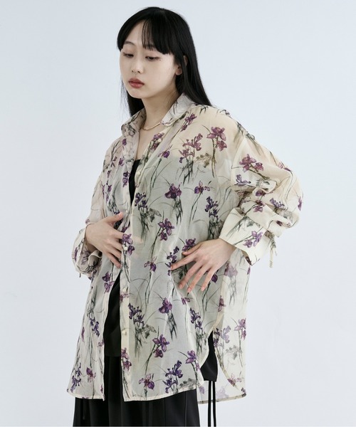 Ezick(エジック)の「Lace up フラワーシアーシャツ(シャツ/ブラウス・レディース・ブラック/アイボリー・FREE)」の19枚目の写真