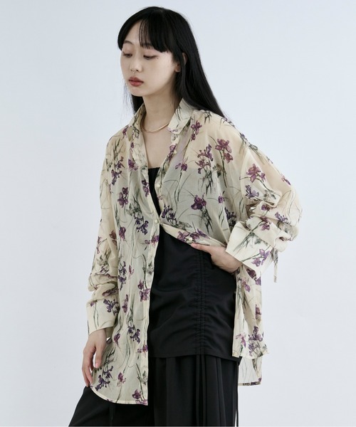 Ezick(エジック)の「Lace up フラワーシアーシャツ(シャツ/ブラウス・レディース・ブラック/アイボリー・FREE)」の18枚目の写真