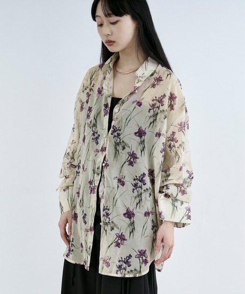 Ezick(エジック)の「Lace up フラワーシアーシャツ(シャツ/ブラウス・レディース・ブラック/アイボリー・FREE)」の20枚目の写真